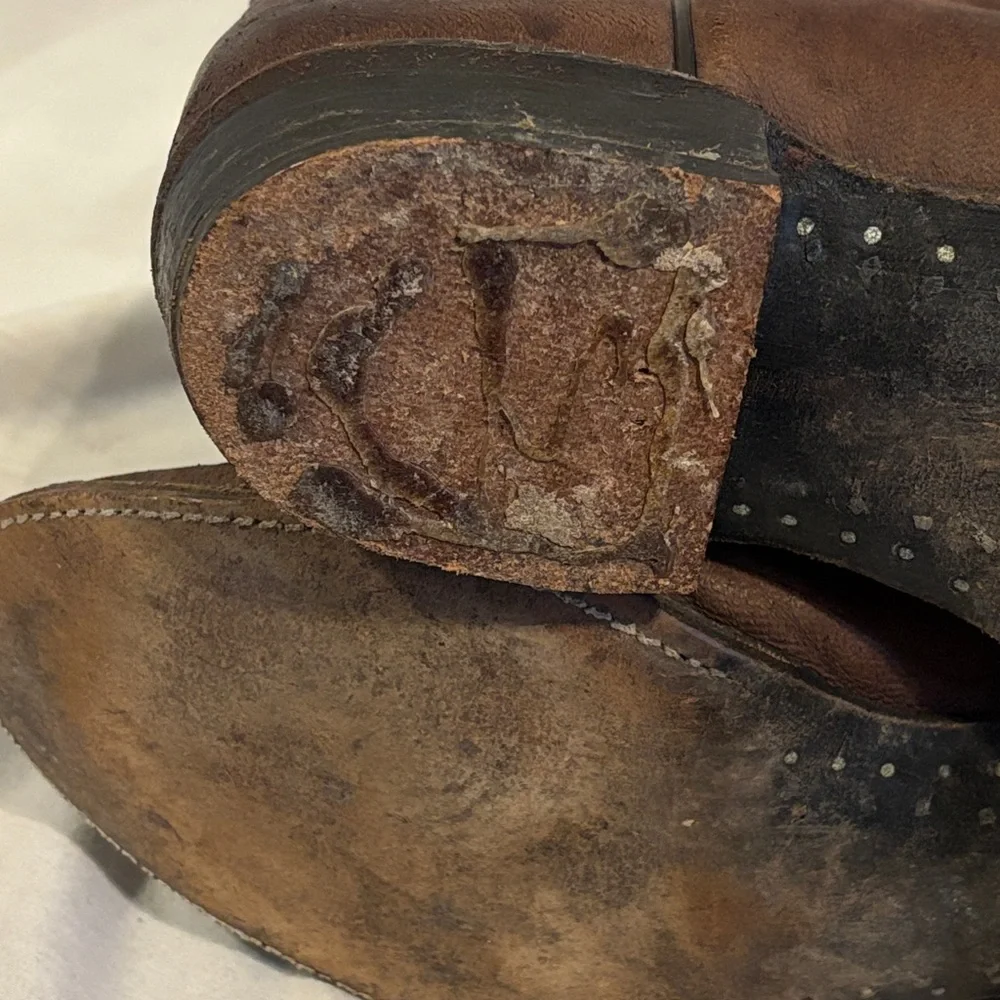 LARRY MAHAN Men Brown LEATHER COWBOY WESTERN BOOTS Size 10